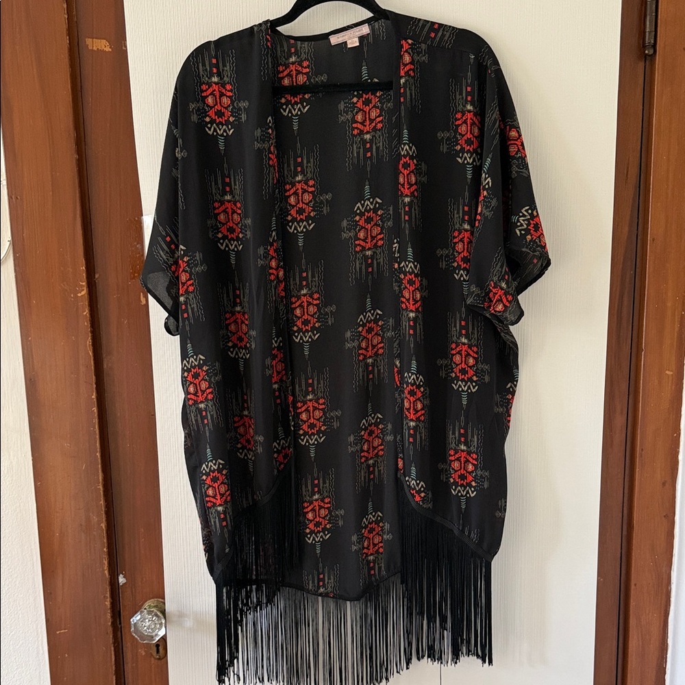 Romeo & Juliet Couture Black and Red Fringe Cardigan
